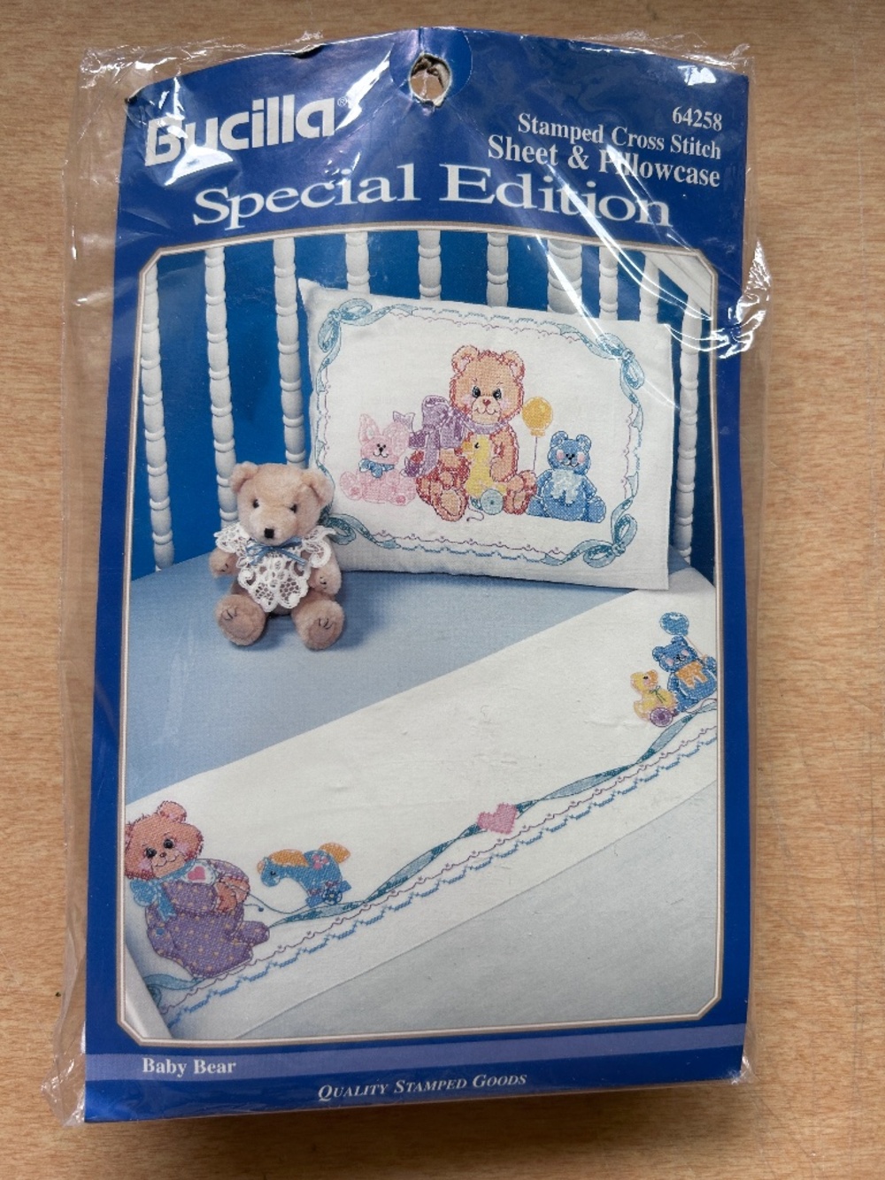 Bucilla Special Edition Sheet & Pillowcase Cross Stitch #64258 Baby Bear Theme